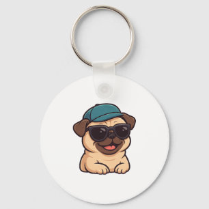 Cool pug with sunglasses summer joy cartoon keychain