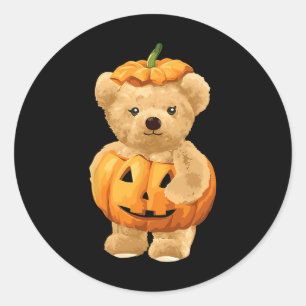 Cool Pumpkin And Bear For Halloween Classic Round Sticker