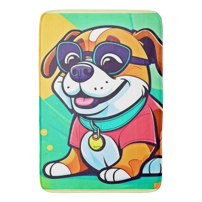 Cool Pup Cartoon Style Artwork Bath Mat (Front Vertical)
