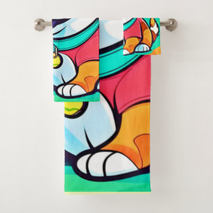 Cool Pup Cartoon Style Artwork Bath Towel Set