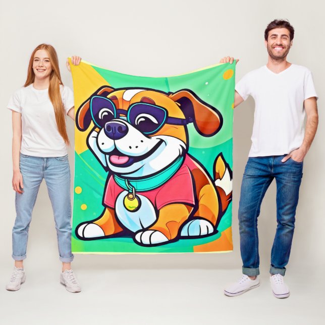 Cool Pup Cartoon Style Artwork Fleece Blanket (In Situ)
