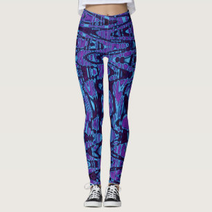 Cool Purple and Blue Abstract Tie Dye Retro Waves Leggings