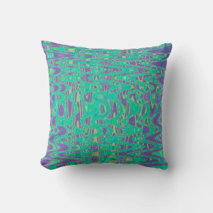 Cool Purple and Green Abstract Tie Dye Retro Waves Throw Pillow