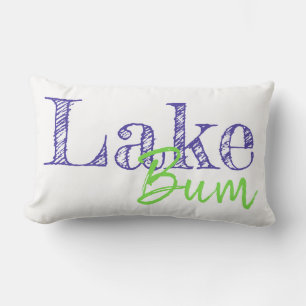 cool purple and lime green LAKE BUM typography Lumbar Pillow