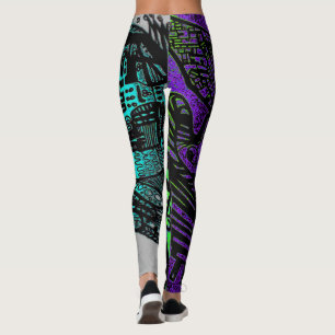 Cool Purple Black Abstract Digital Art Leggings