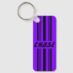 Cool Purple & Black Striped Personalized Name  Keychain