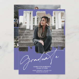 Cool purple blue graduate script photo graduation invitation