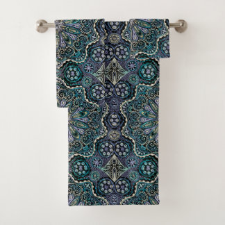 Cool Purple Blue Green Black New-Age Boho Mandala Bath Towel Set