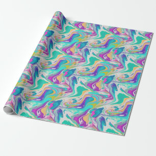 Cool Purple Blue White Marble Paint Mix Pattern Wrapping Paper