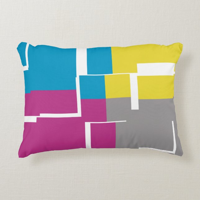 COOL Purple Blue Yellow Grey Pattern Accent Pillow (Front)