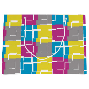 COOL Purple Blue Yellow Grey Pattern Large Gift Bag