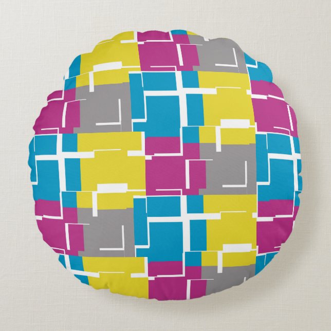 COOL Purple Blue Yellow Grey Pattern Round Pillow (Front)