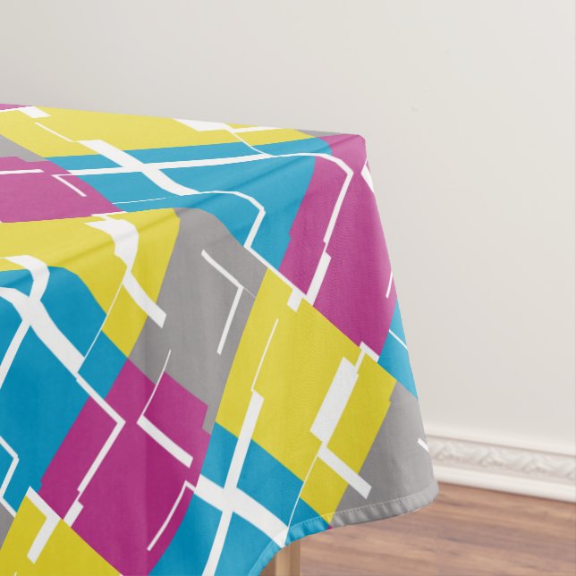 COOL Purple Blue Yellow Grey Pattern Tablecloth (In Situ)