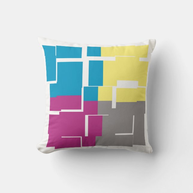 COOL Purple Blue Yellow Grey Pattern Throw Pillow (Front)