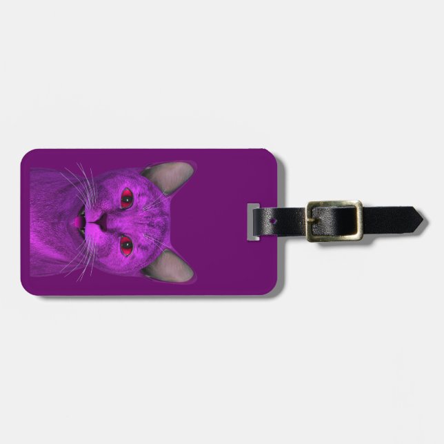 Cool Purple Cat Luggage Tag (Front Horizontal)