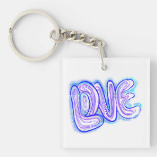 Cool Purple Et Bleu LOVE Typographie Porte - clé