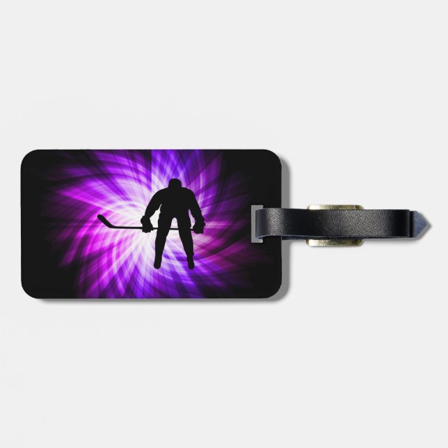 Cool Purple Hockey Luggage Tag (Back Horizontal)
