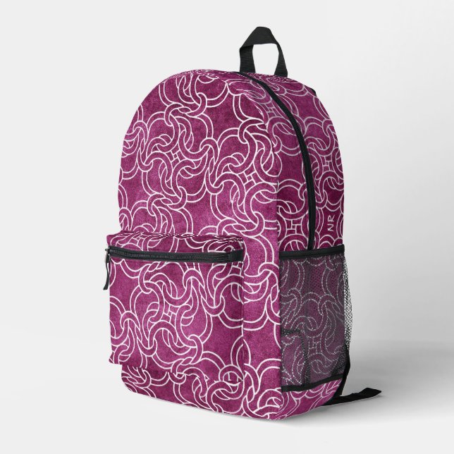    Cool Purple Pink Celtic Knot Modern Monogrammed Printed Backpack (Back Corner Right)