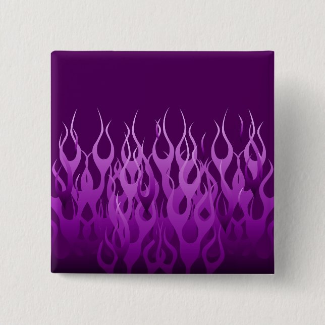 Cool Purple Racing Flames Graphic 2 Inch Square Button (Front)