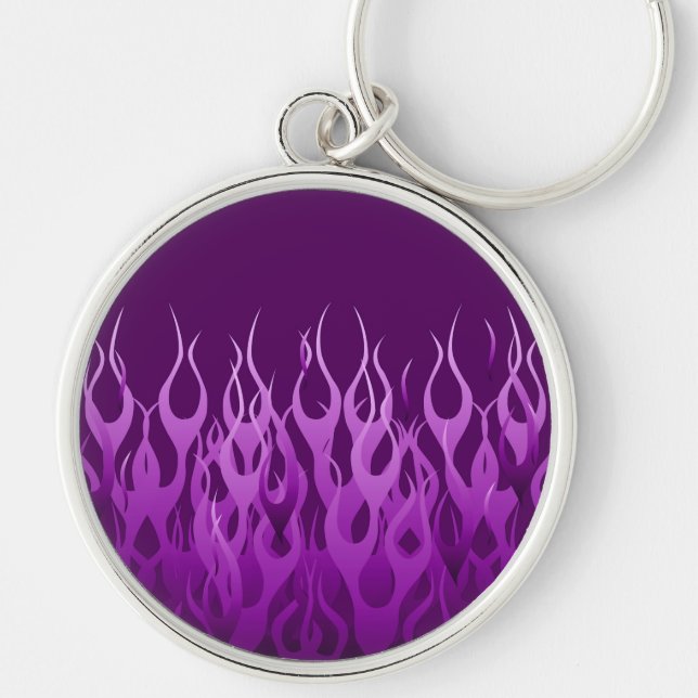 Cool Purple Racing Flames Graphic Keychain (Front)