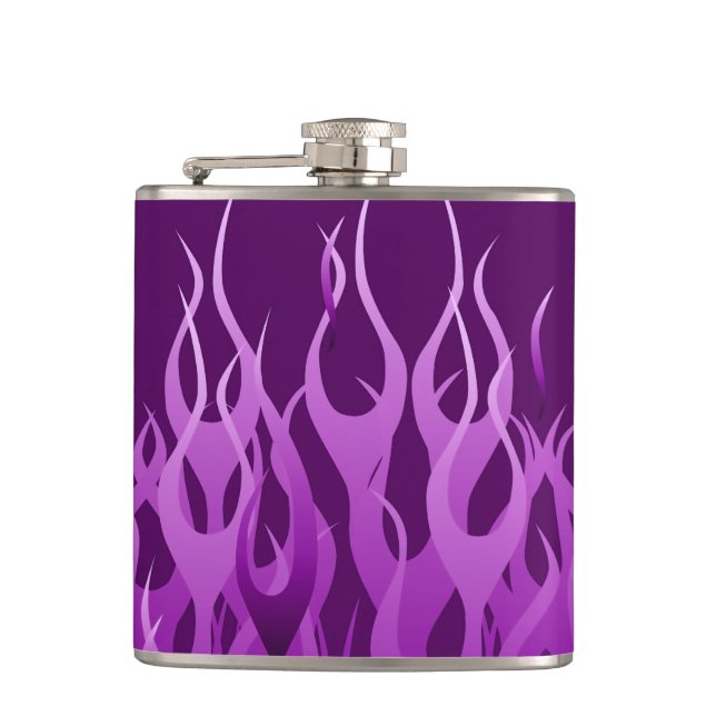 Cool Purple Racing Flames Pin Stripes Hip Flask (Front)