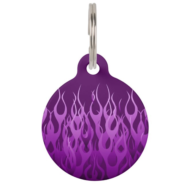 Cool Purple Racing Flames Pin Stripes Pet Tag (Front)
