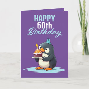 Cool Purple & White Penguin Husband 60th Birthday Card