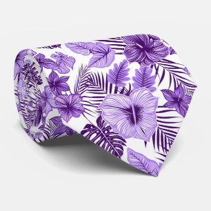 Cool purple white tropical floral tie