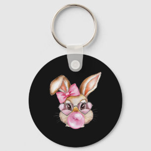 Cool Rabbit Easter Bunny With Chewing Gum Pink Sun Keychain