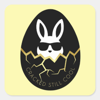 Cool Rabbit Sunglasses Funny Bunny Quote “Cracked Square Sticker