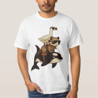 Cool Raccoon and Duck Riding Orca T-Shirt