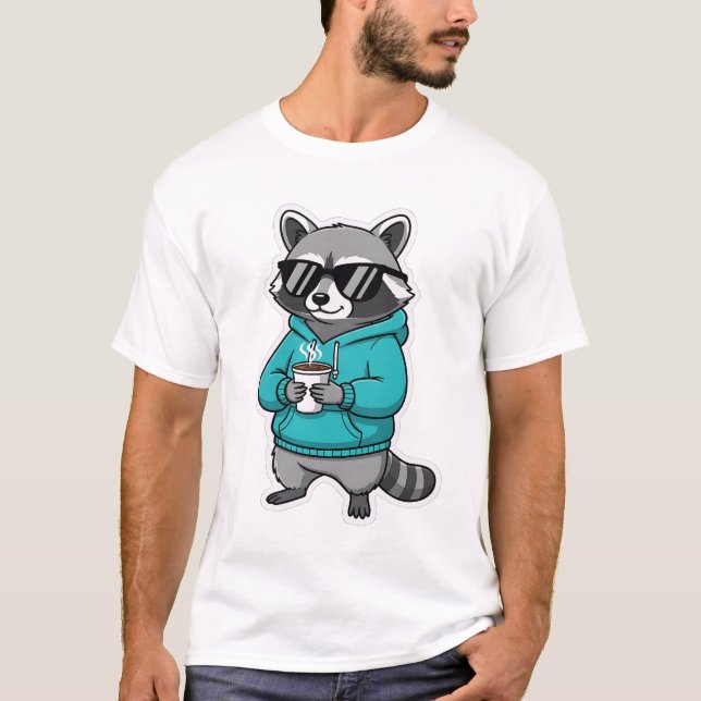 Cool Raccoon Coffee T-Shirt - Funny Animal Lover G (Front)