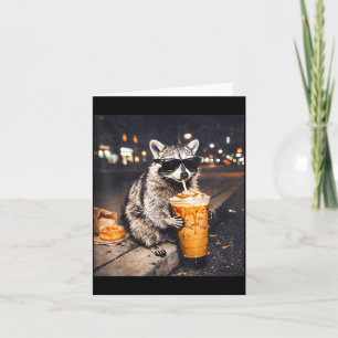 Cool raccoon drinking iced coffee animal meme card