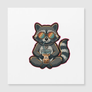 Cool Raccoon Drinking Oat Milk Iced Coffee