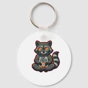 Cool Raccoon Drinking Oat Milk Iced Coffee Keychain