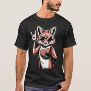 Cool Raccoon Rock On Graphic Red Heart Trash Panda T-Shirt