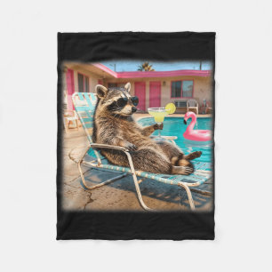 Cool raccoon sunglasses margarita summer vacation fleece blanket