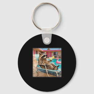 Cool raccoon sunglasses margarita summer vacation keychain