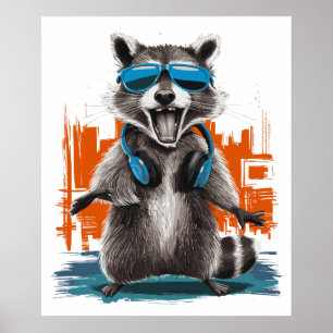 Cool Raccoon with Headphones Poster