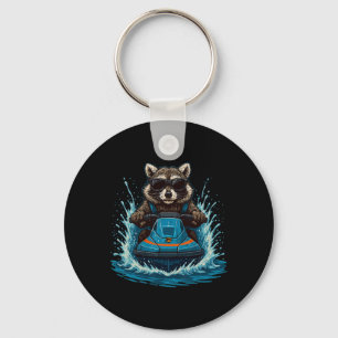 Cool Raccoon With Sungles Jet Ski Rider Summer Vib Keychain