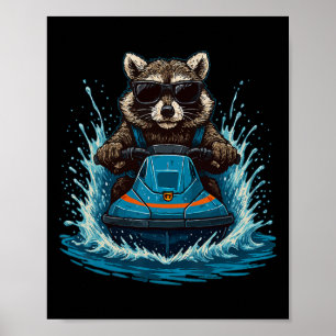 Cool Raccoon With Sungles Jet Ski Rider Summer Vib Poster