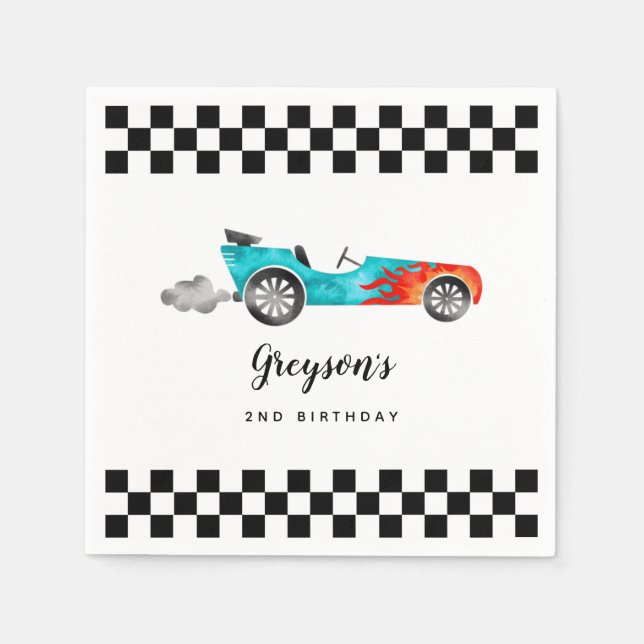 Cool Race Car Boy Birthday Party Napkin (Front)