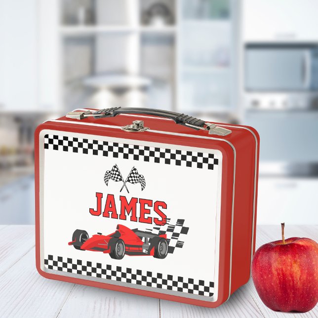 Cool Race Car Boy Custom Name Personalized Metal Lunch Box (Creator Uploaded)