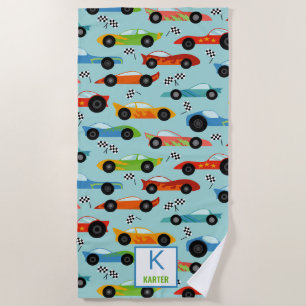 Cool Race Cars Personalized Kids Beach Towel