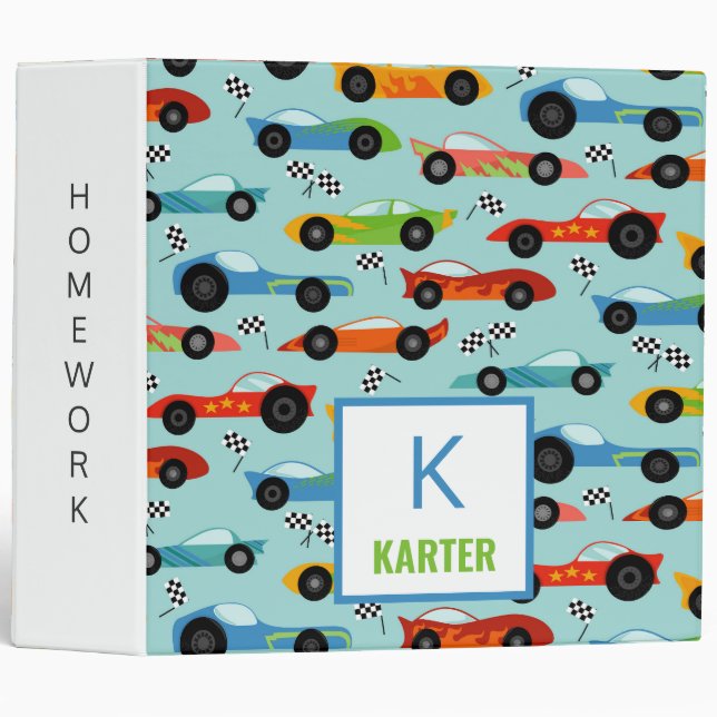 Cool Race Cars Personalized Kids Binder (Front/Spine)