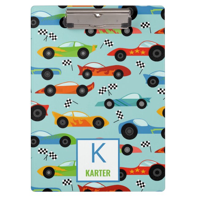 Cool Race Cars Personalized Kids Clipboard (Front)