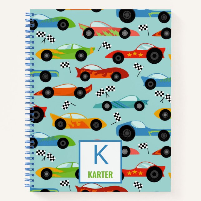 Cool Race Cars Personalized Kids Notebook (Front)