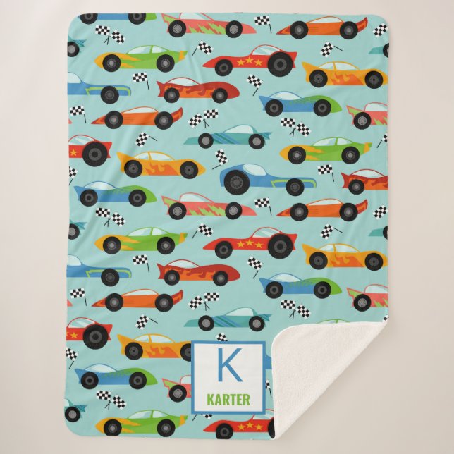 Cool Race Cars Personalized Kids Sherpa Blanket (Front)