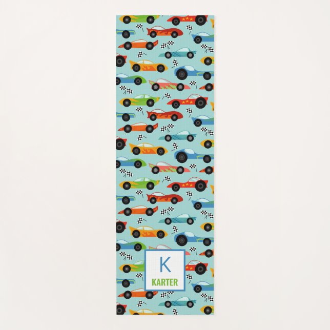 Cool Race Cars Personalized Kids Yoga Mat (Front)