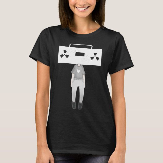 Cool Radioactive Kid Boom Box Head with Heart Outf T-Shirt (Front)